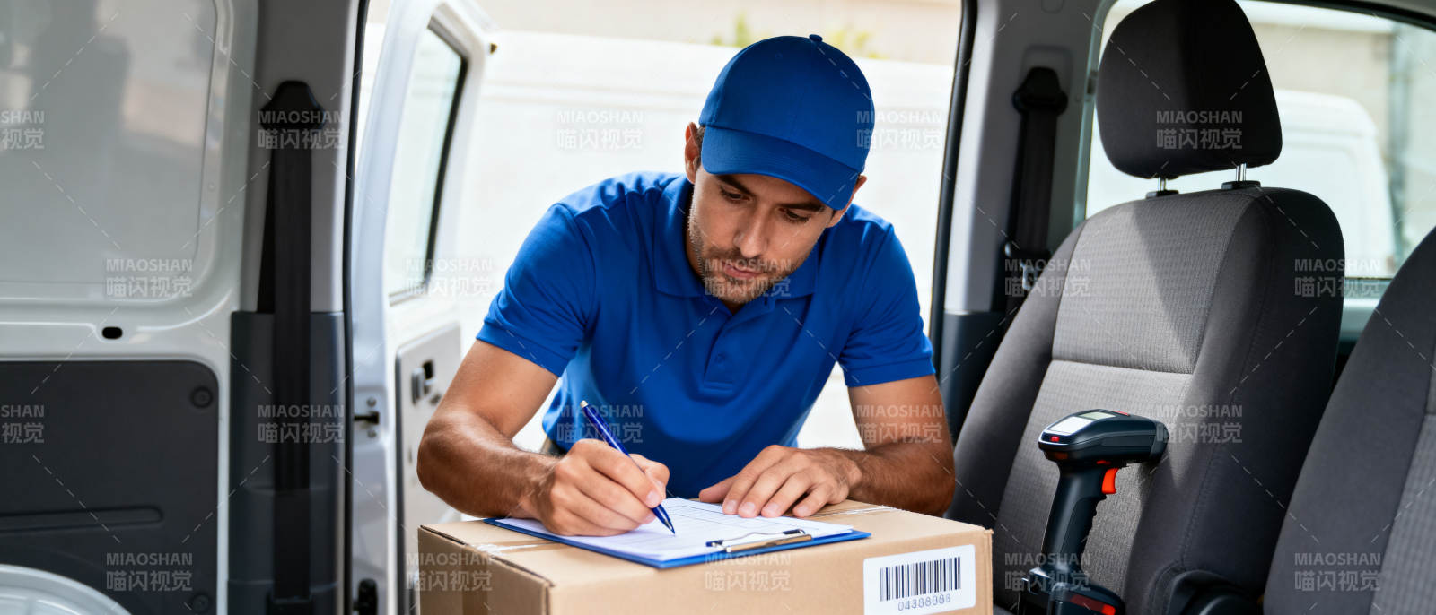 快递员车内签单图片