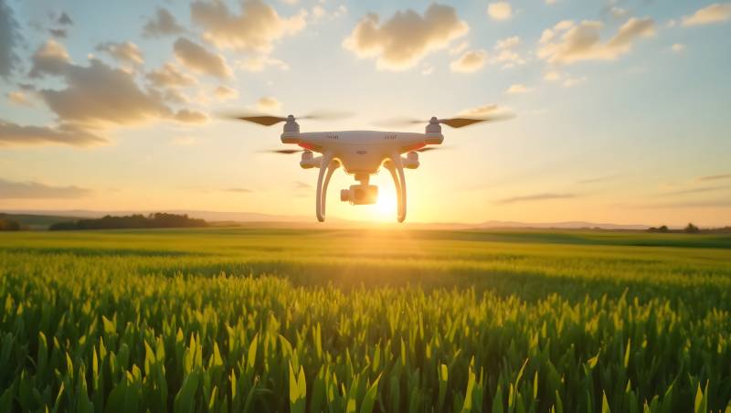 无人机飞越田野图片