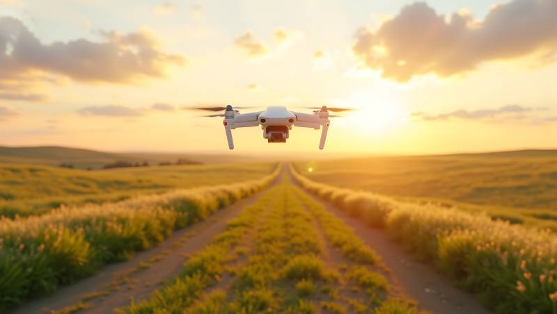 无人机航拍日落田园图片