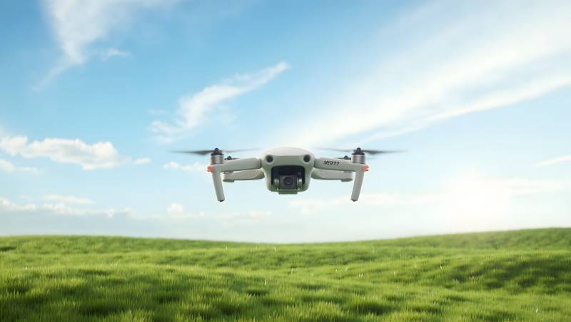 无人机翱翔绿野图片