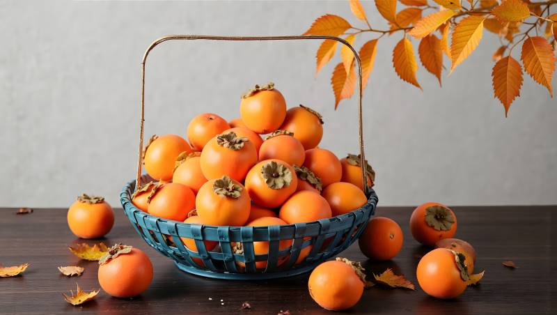 秋日柿子满篮香图片