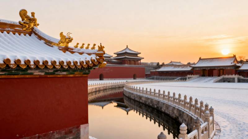 雪映故宫晨曦图片
