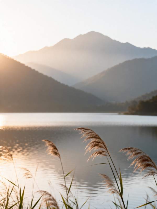 湖光山色晨曦图片