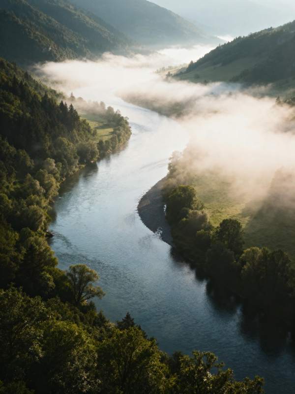 晨雾绕河谷图片