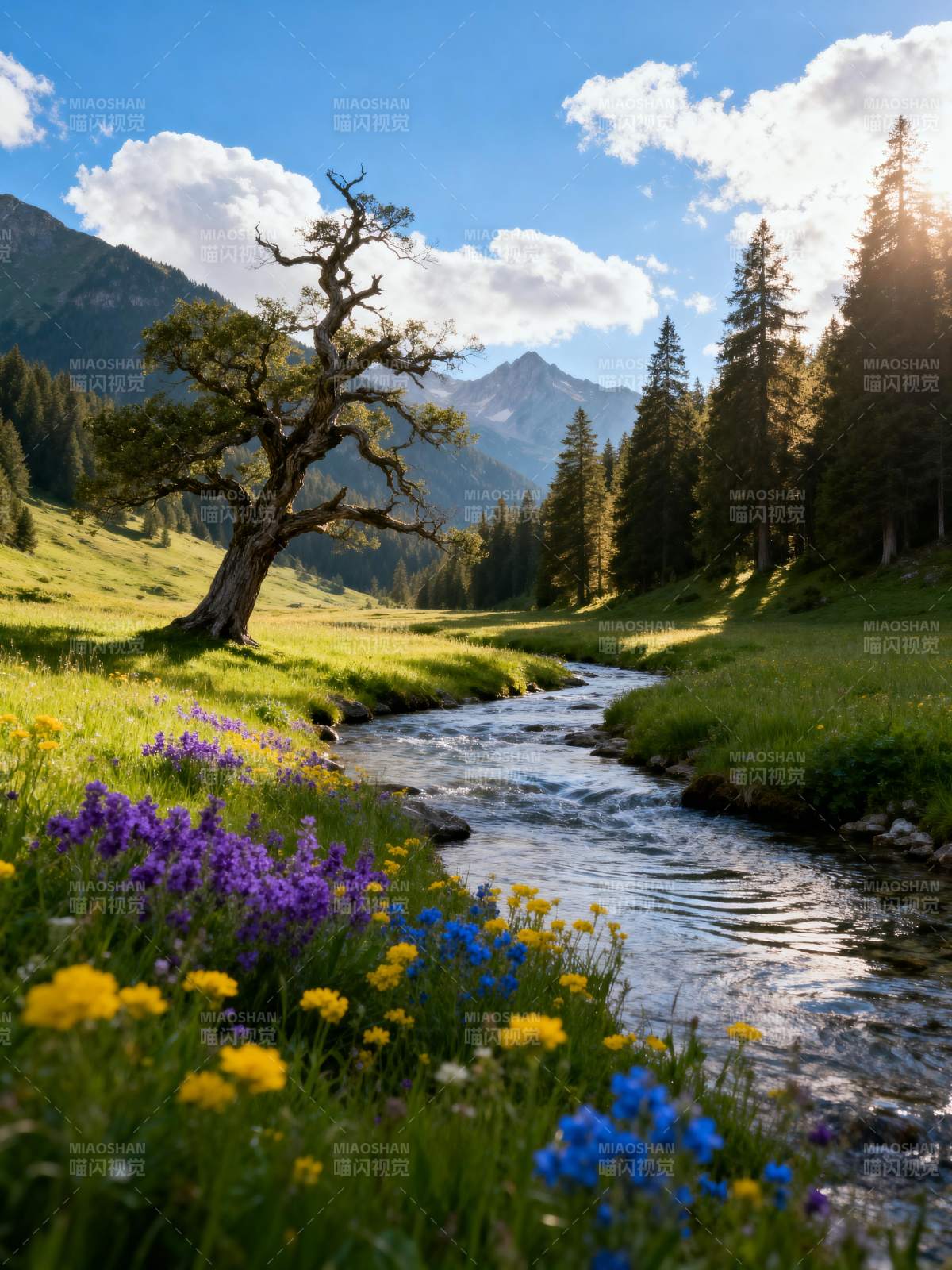 山涧花溪春景图片