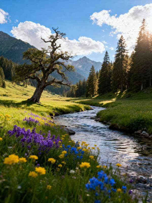 山涧花溪春景图片