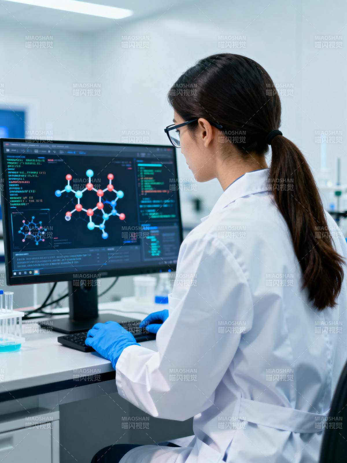 科研人员分析分子结构图片