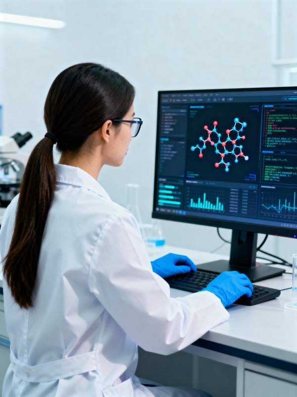 科研人员分析分子结构图片