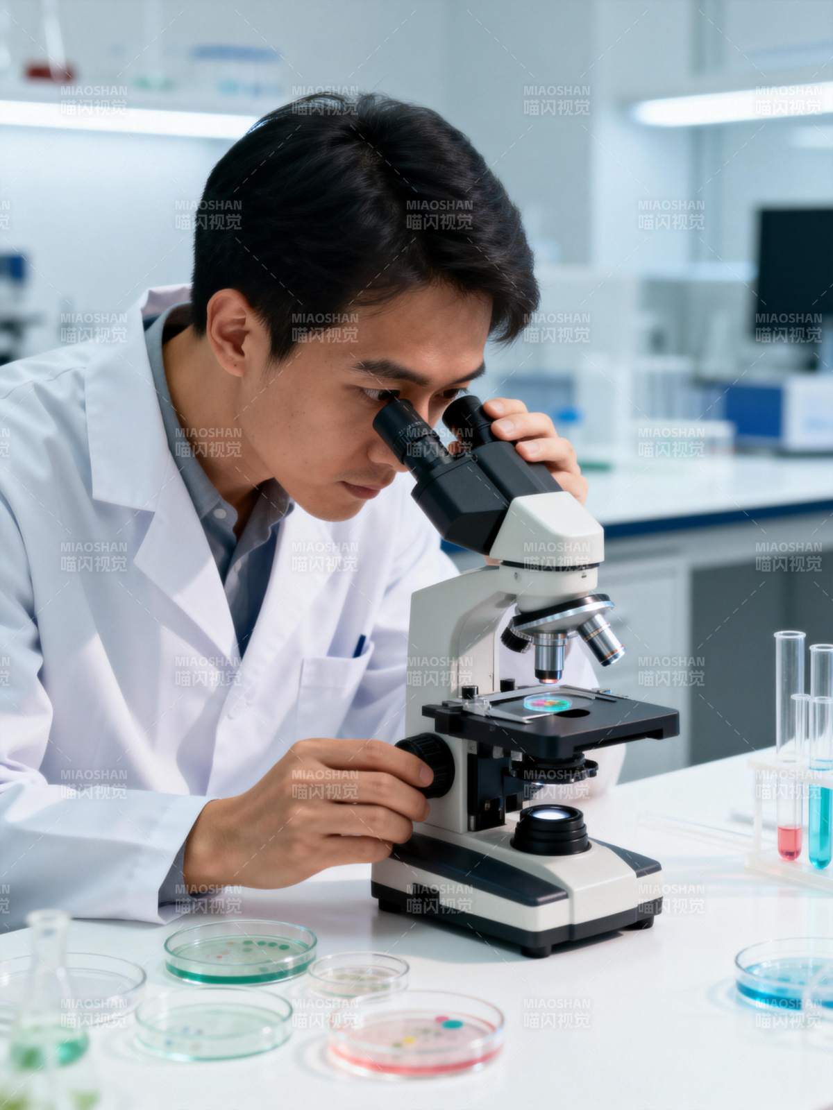 科研人员显微观察图片