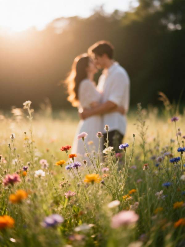 花海中的浪漫拥抱图片