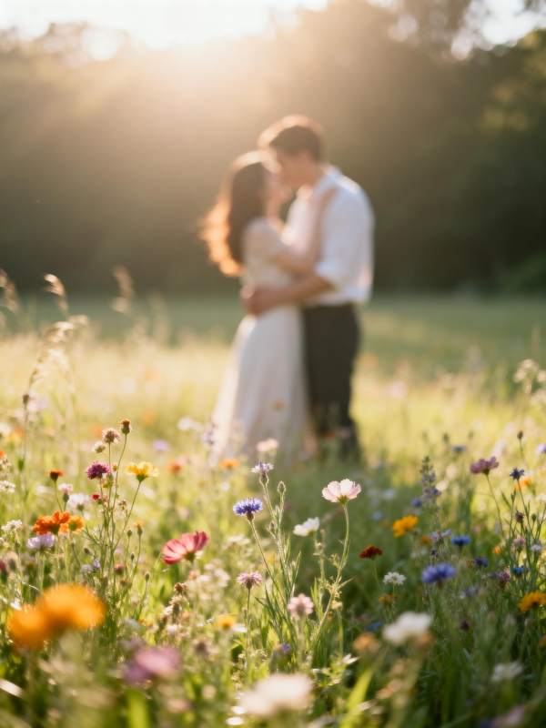 花海中的浪漫拥抱图片