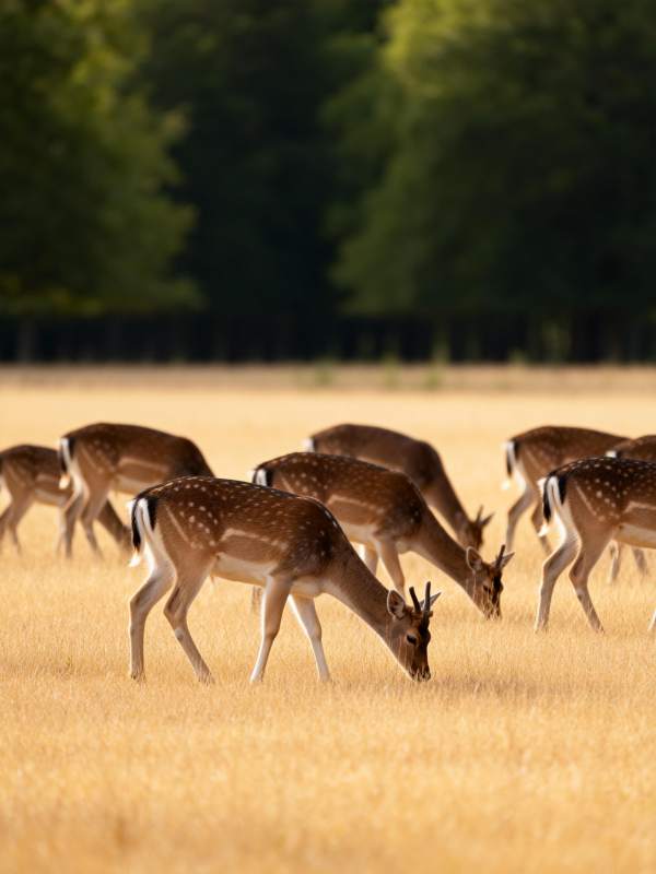 鹿群觅食于金黄草场图片