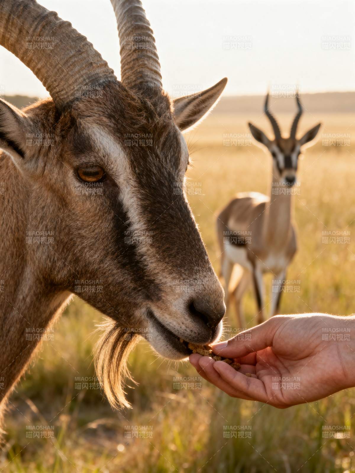 人喂羚羊吃食图片