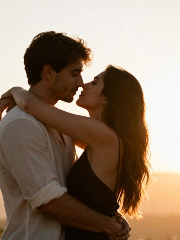 夕阳下的深情一吻图片