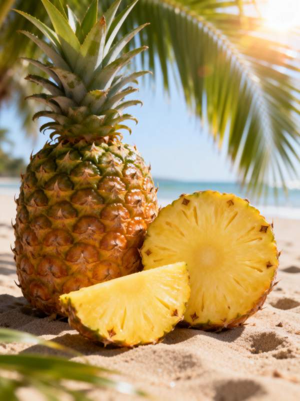 沙滩上的菠萝图片