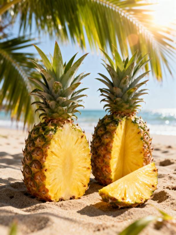 沙滩上的菠萝图片