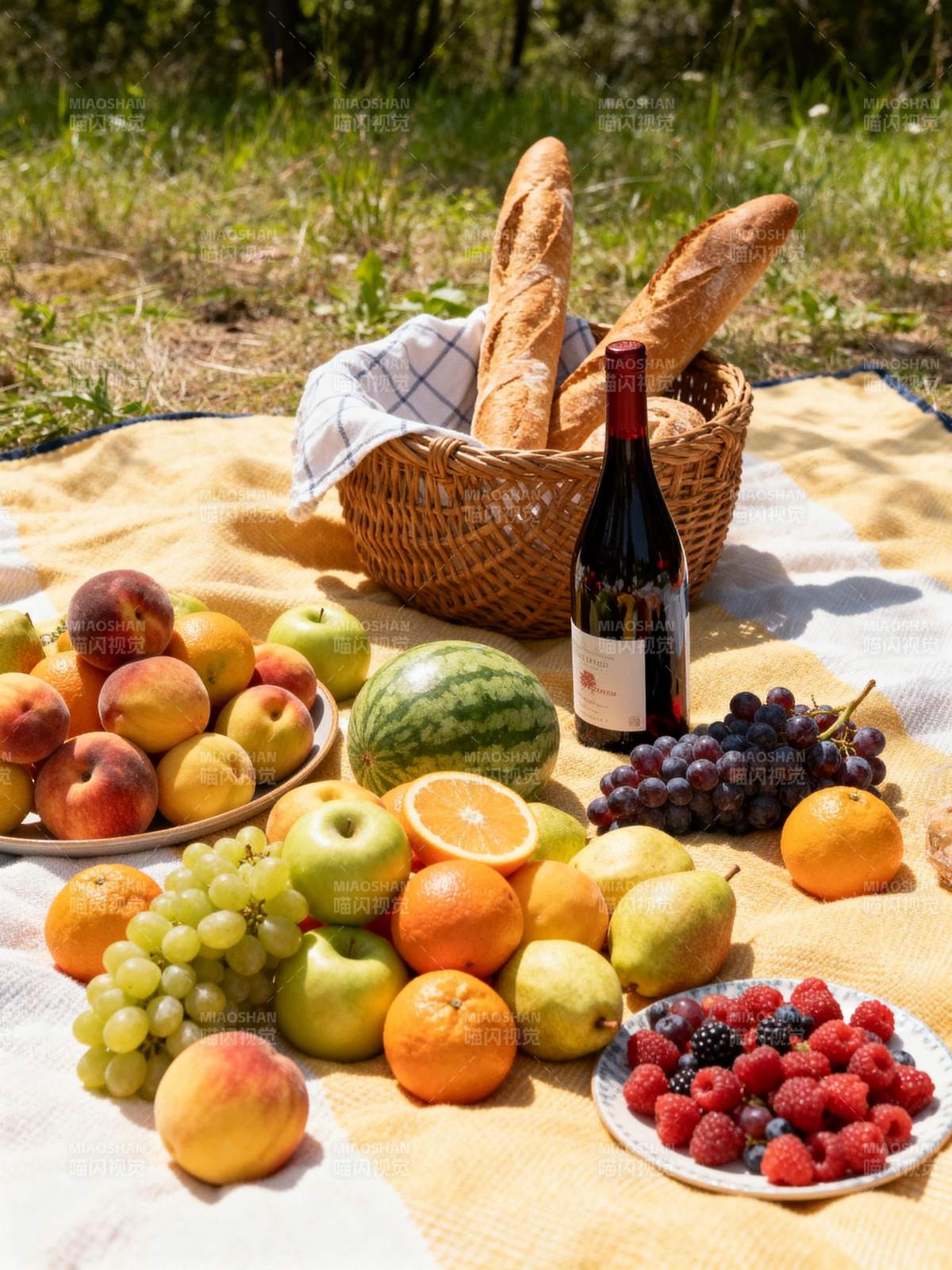 野餐果篮与美酒图片