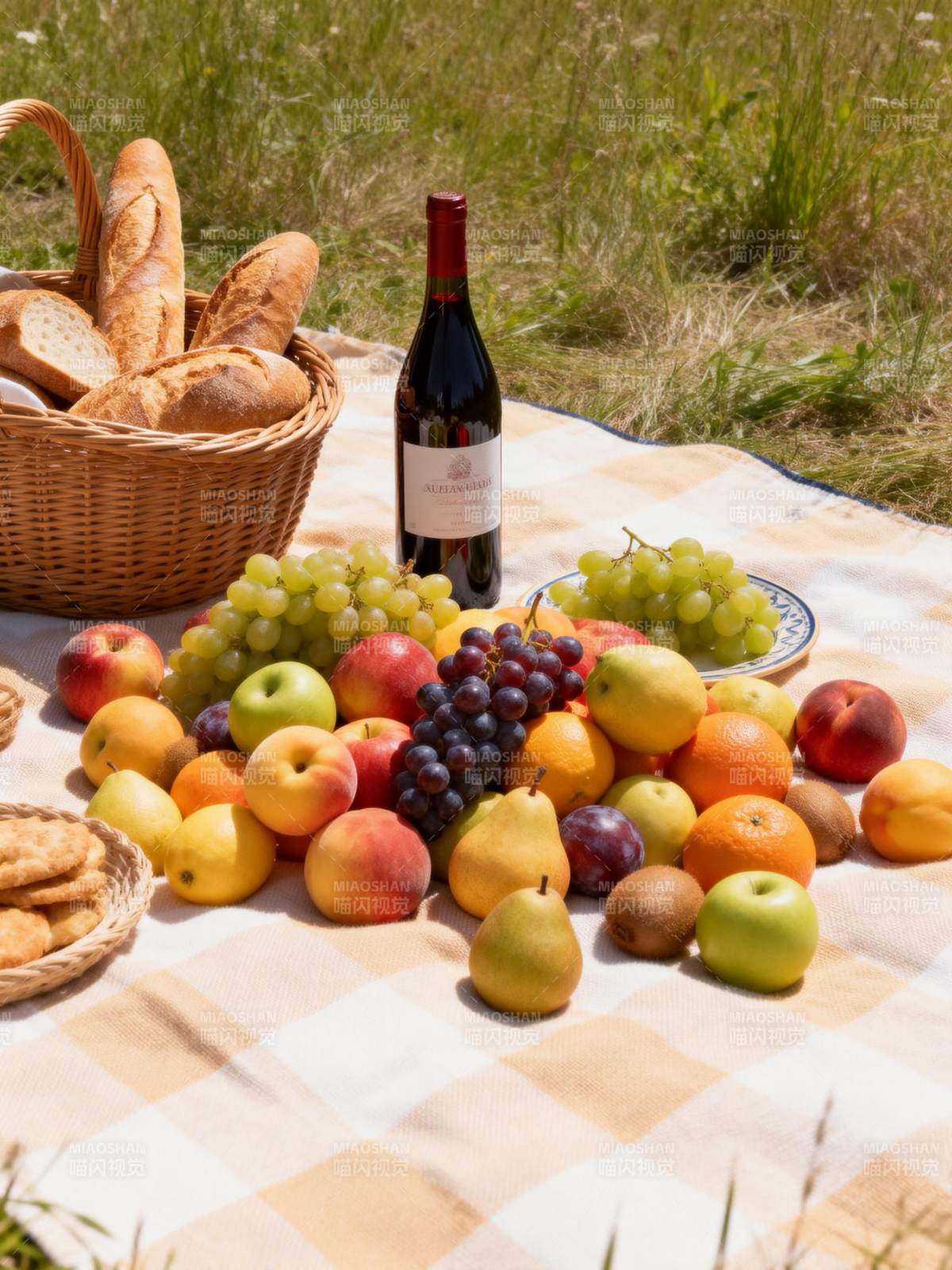 野餐果篮与红酒图片