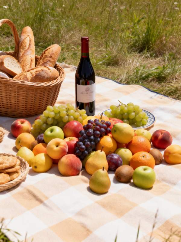 野餐果篮与红酒图片