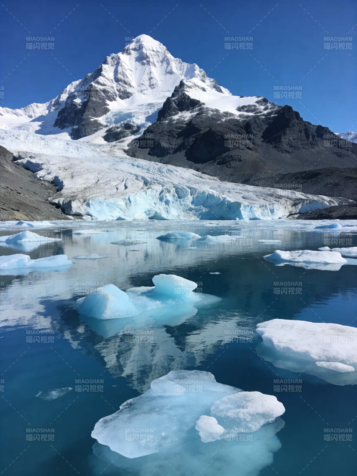 雪山冰湖倒影图片