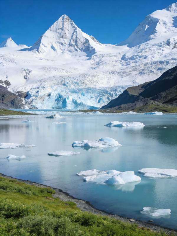 雪山冰湖美景图片