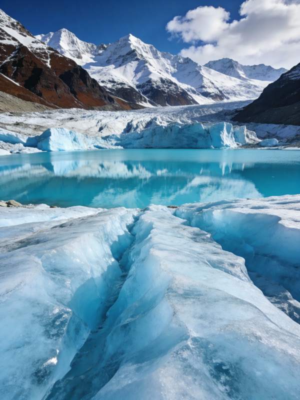 冰川湖畔雪山倒影图片