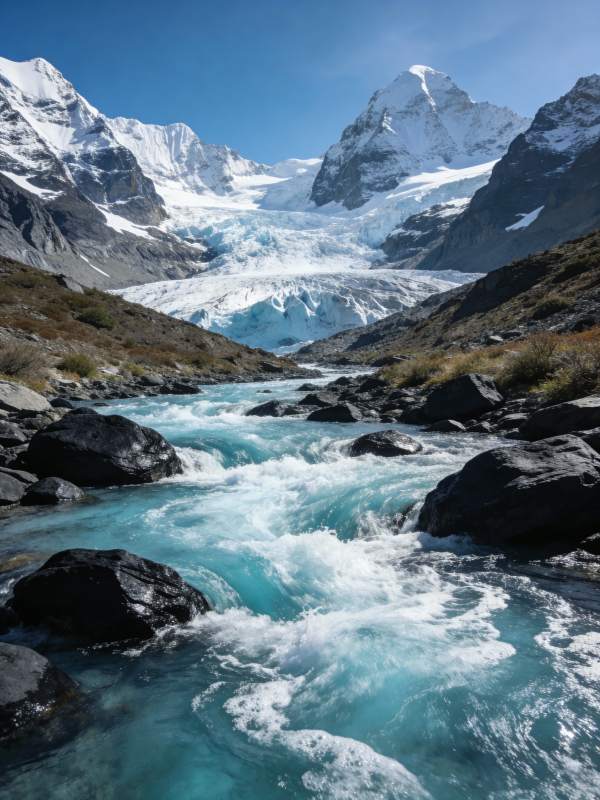 冰川溪流 雪山映衬图片