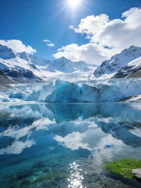 冰川湖镜映雪山图片