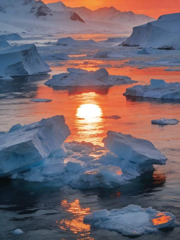 极地日落冰海图片