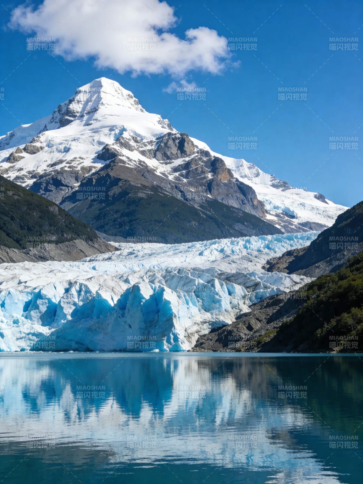 雪山冰川倒影湖图片