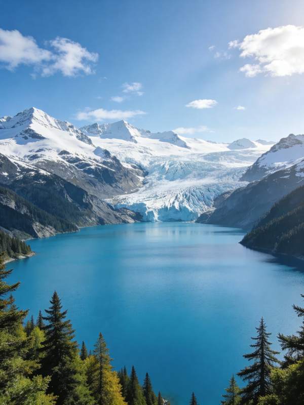 雪山碧湖美景图片