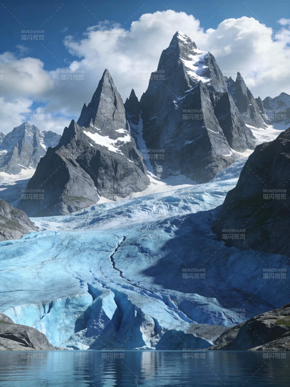 冰川雪山倒影湖图片