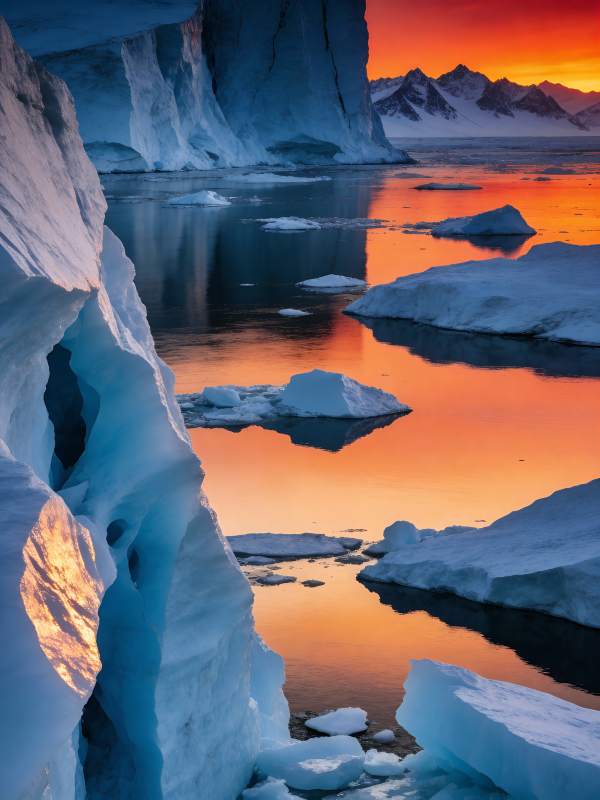 极地冰川日落图片