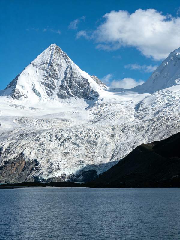 雪山映湖 蓝天白云图片