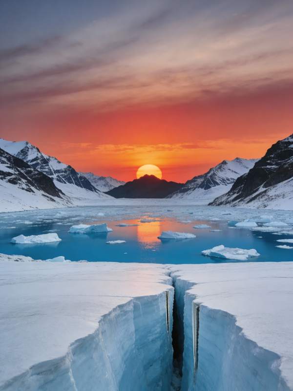 极地冰川日落图片