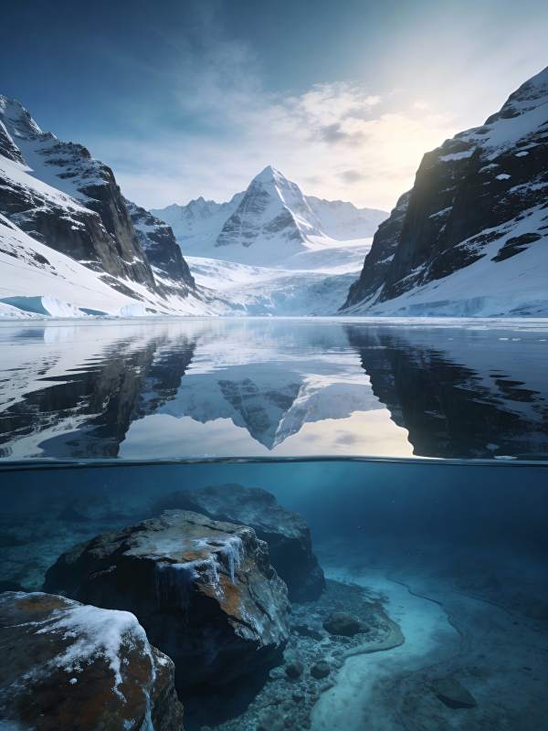 雪山倒影湖中图片