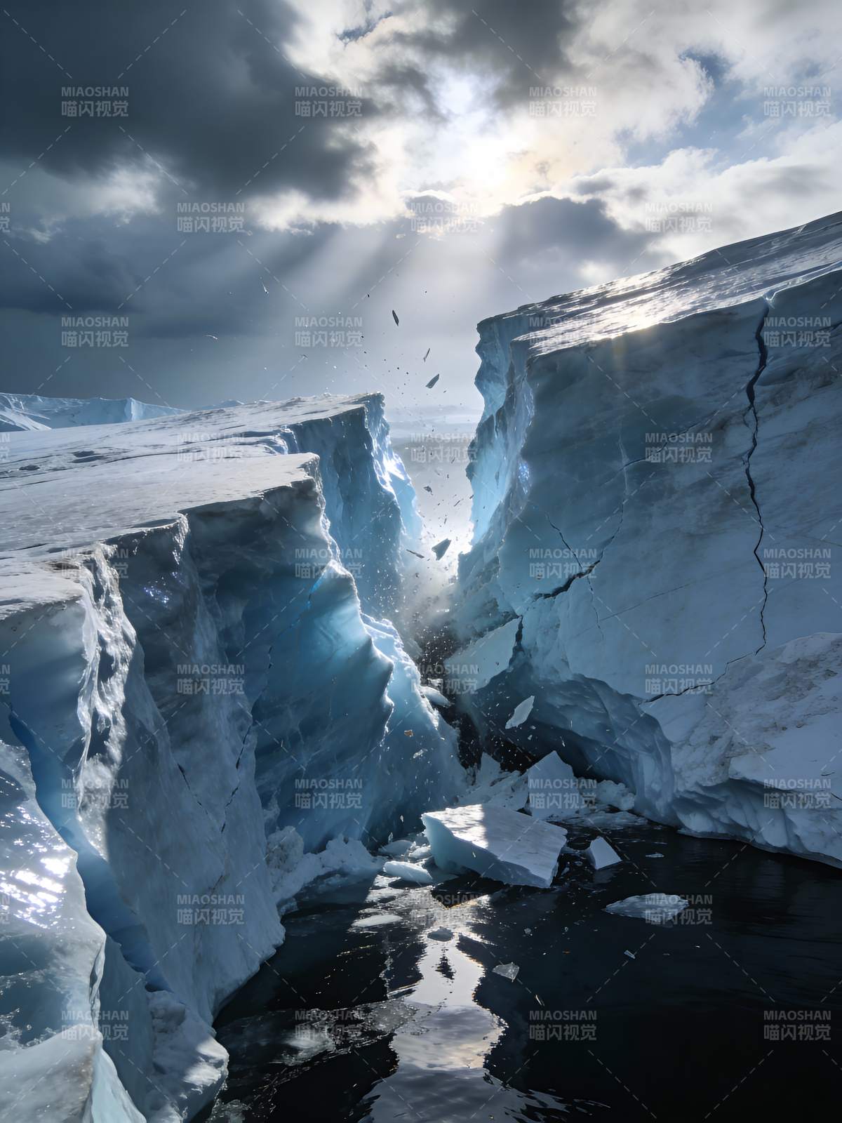 冰川裂隙 光影交错图片