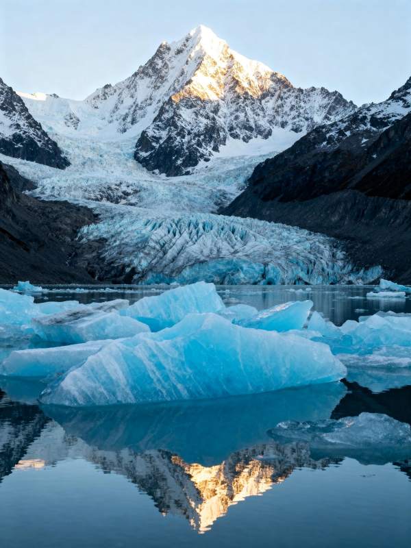 冰川倒影山峰图片