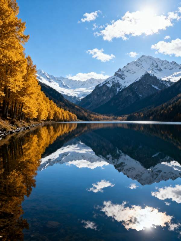 秋山倒影湖光图片