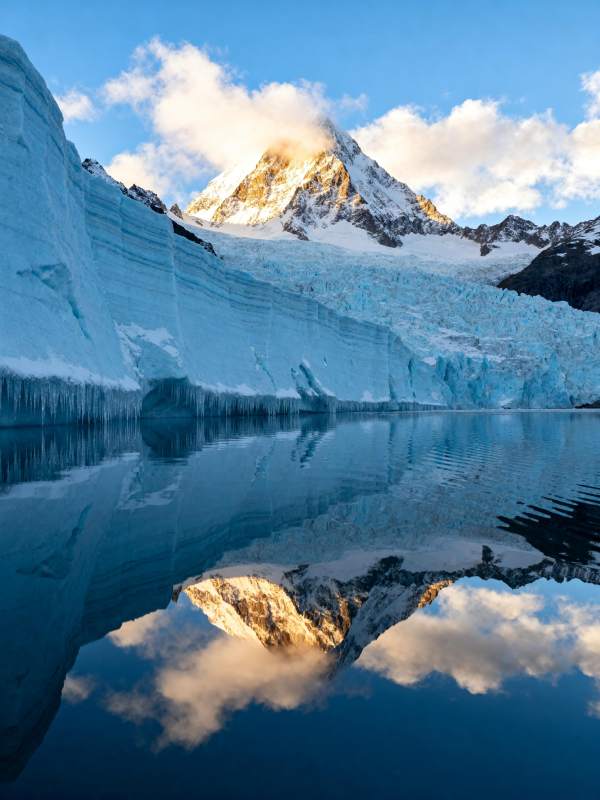 冰川倒影山水画图片