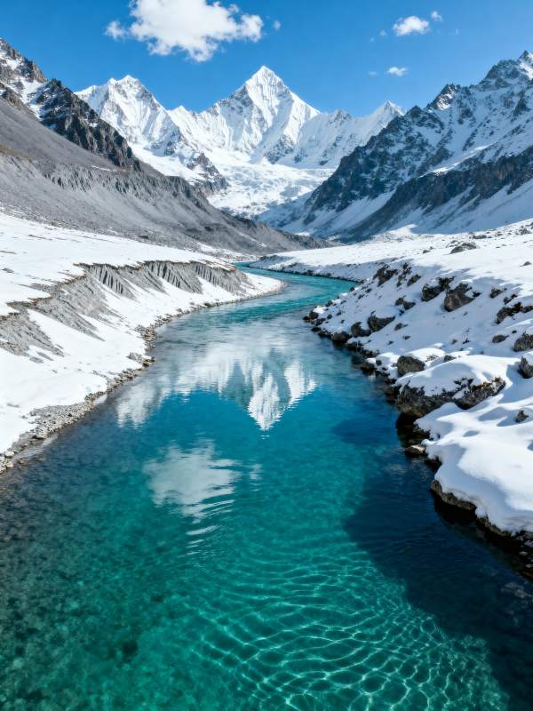 雪山映碧水图片