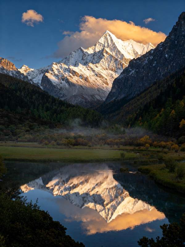 雪山倒影湖光图片