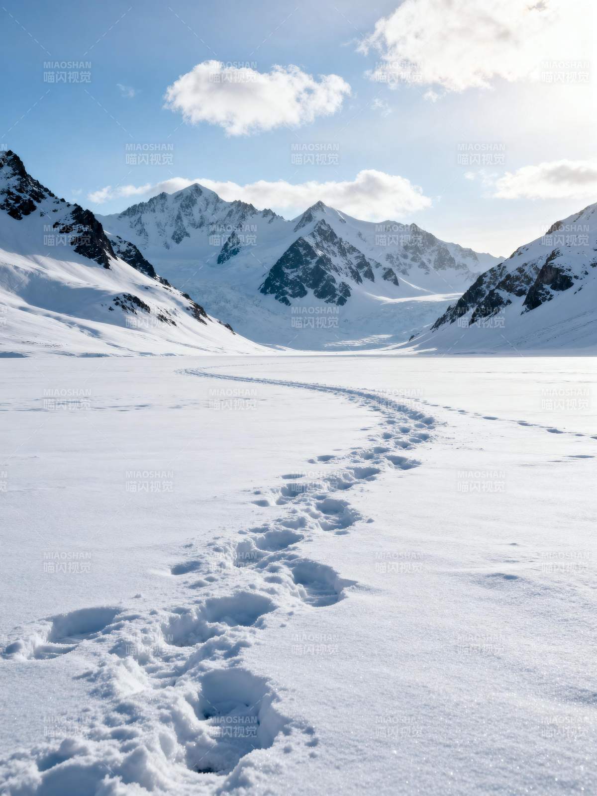 雪原足迹图片