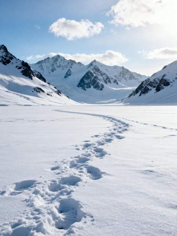 雪原足迹图片