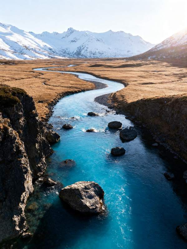 雪山碧溪蜿蜒流图片
