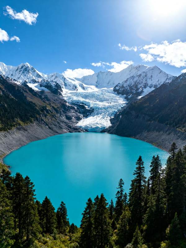 冰湖雪山美景图片