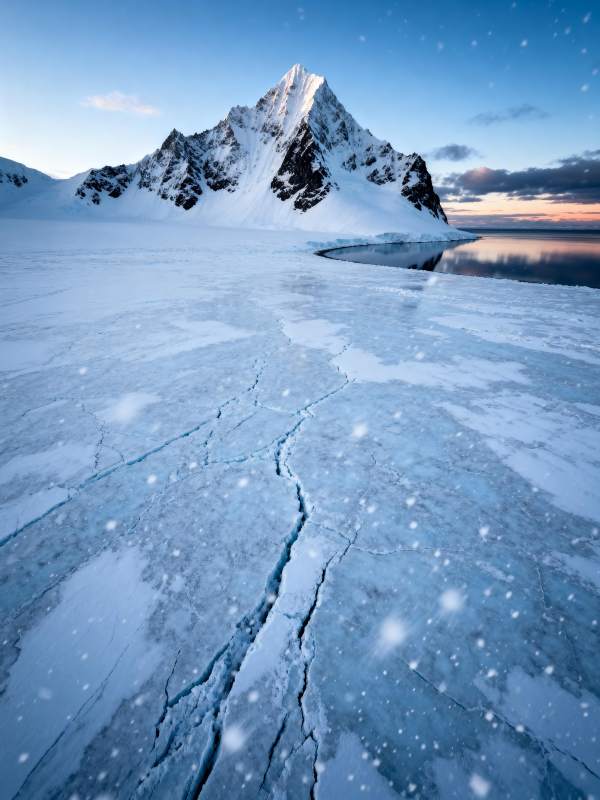 冰原裂痕映雪山图片