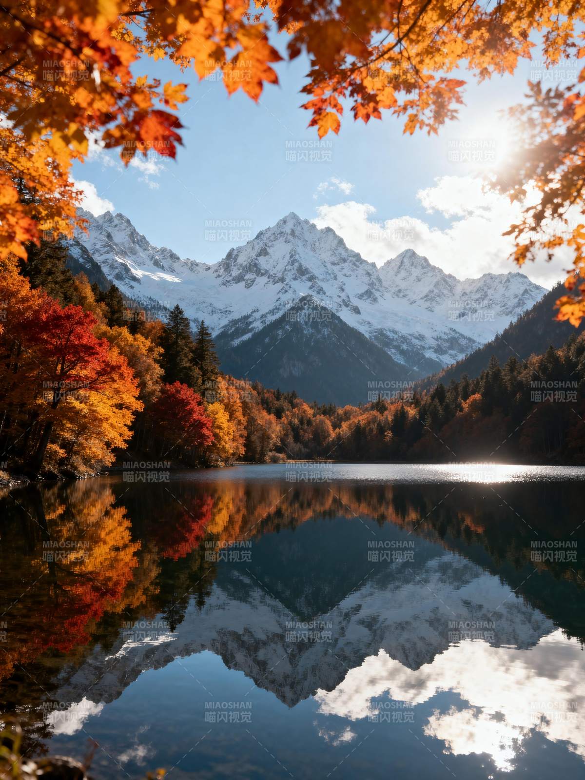 秋山湖镜图片