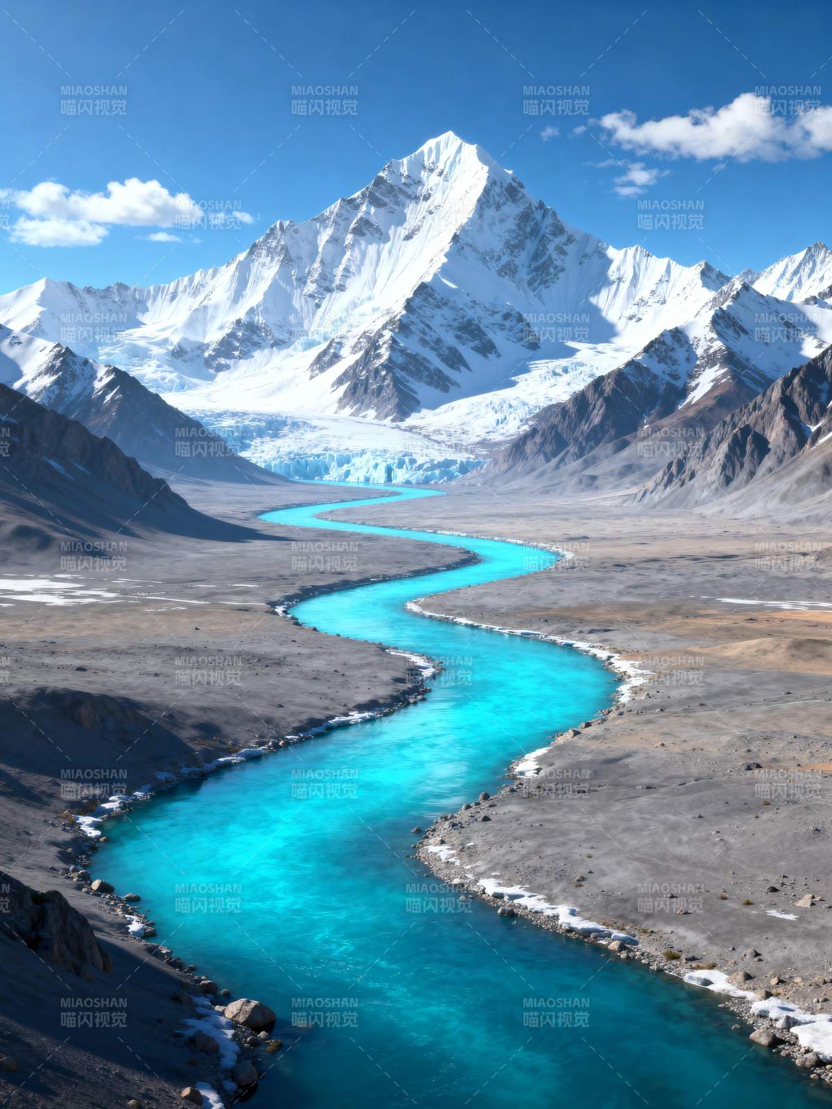 雪山碧河图片