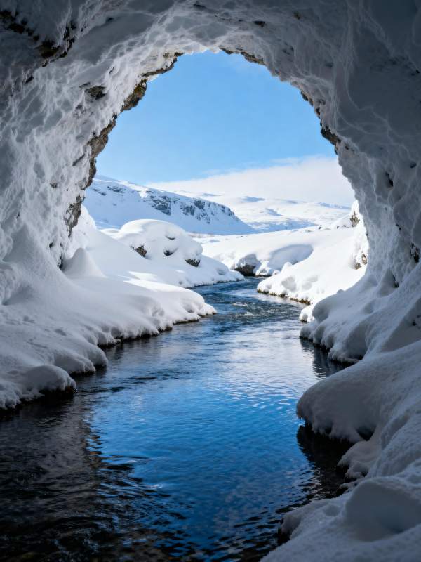 雪洞观溪流图片